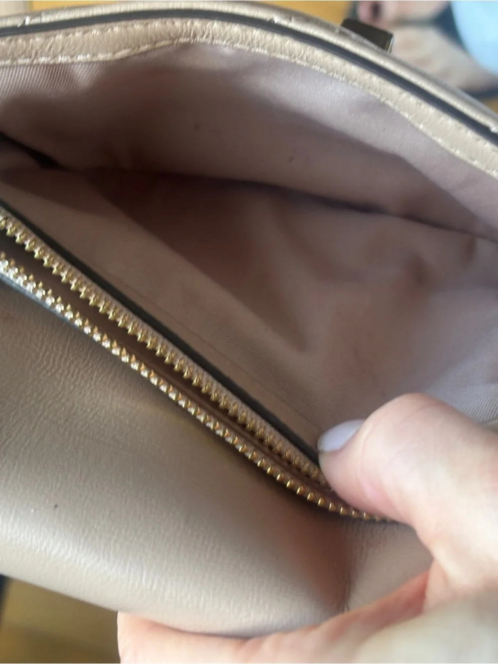 Tory Burch Quilted Crossbody Bag in Tan with Gold Logo